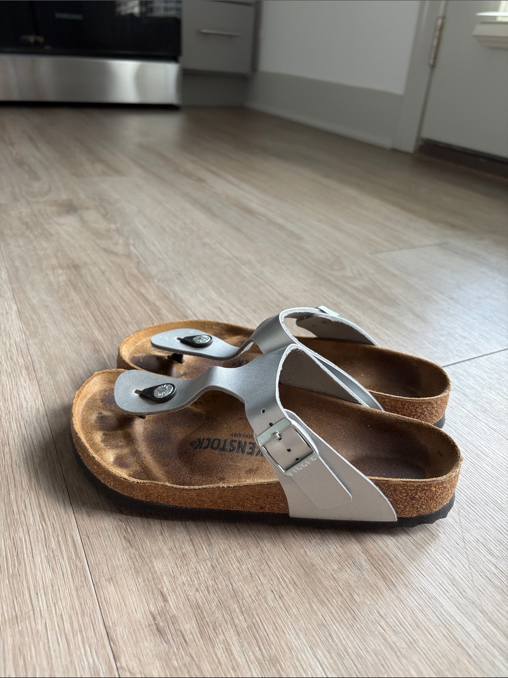 Birkenstock Silver Toe-Post Sandals 37